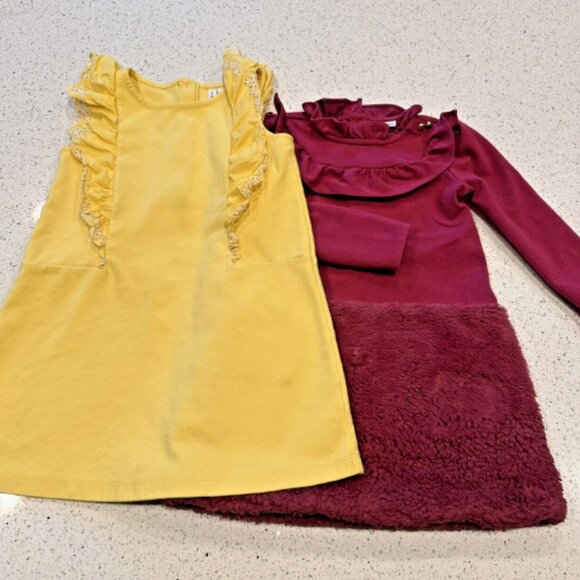 Lot Of 2 Janie‎ And Jack Girls Size 6 and 5 Dresses Yellow and Magenta Faux Fur - Picture 2 of 13